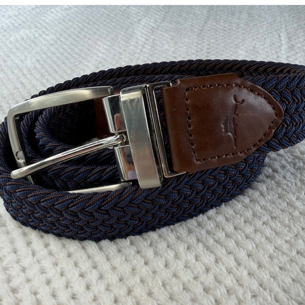 Tommy Bahama Mens Braided Belt Navy Brown Leather Trim L/XL 11TM030007